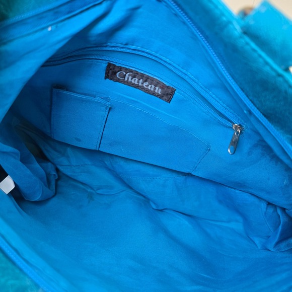 Chateau Turquoise Blue Faux Leather 3D Rose Ruffle Whimsical Handbag Purse - Picture 2 of 10